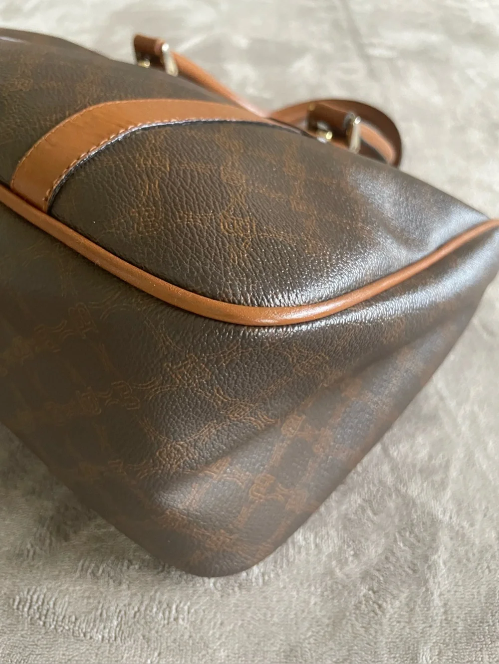 Vintage Bally Monogram Boston Bag Brown Leather Trim Made in Italy